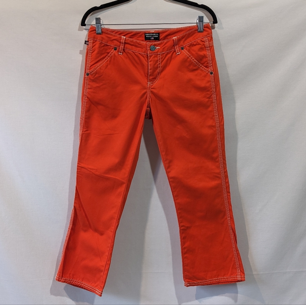 Vintage Polo Jeans Co. Ralph Lauren Orange 100% Cotton Cargo Capris Size 4